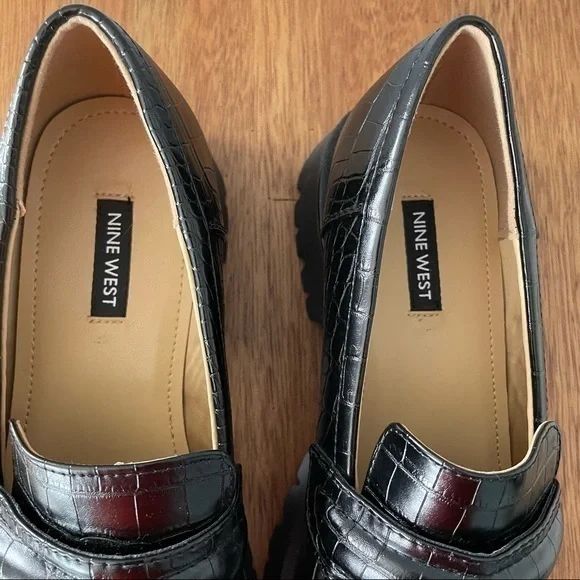 Nine West Black Croc-Embossed Loafers - Picture 8 of 10